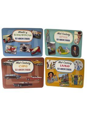 Laughing Elephant Vintage Sticker Lot Retro Mid-Century Style & Cars Set 2008